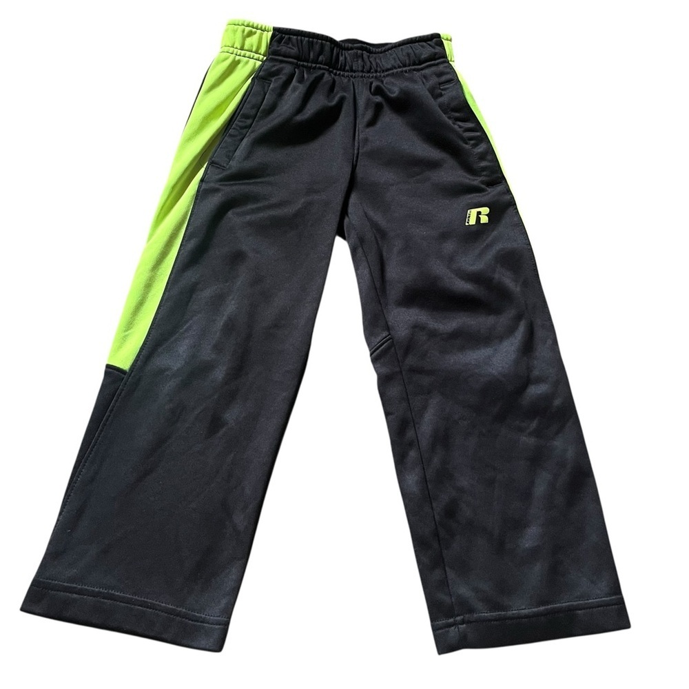 🌼 5/$20 Russell Boys Black Neon Green Track Pants XS (4–5) | Athletic Joggers